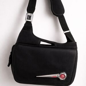 Little Earth Black Messenger Bag with Silver and Red Accents